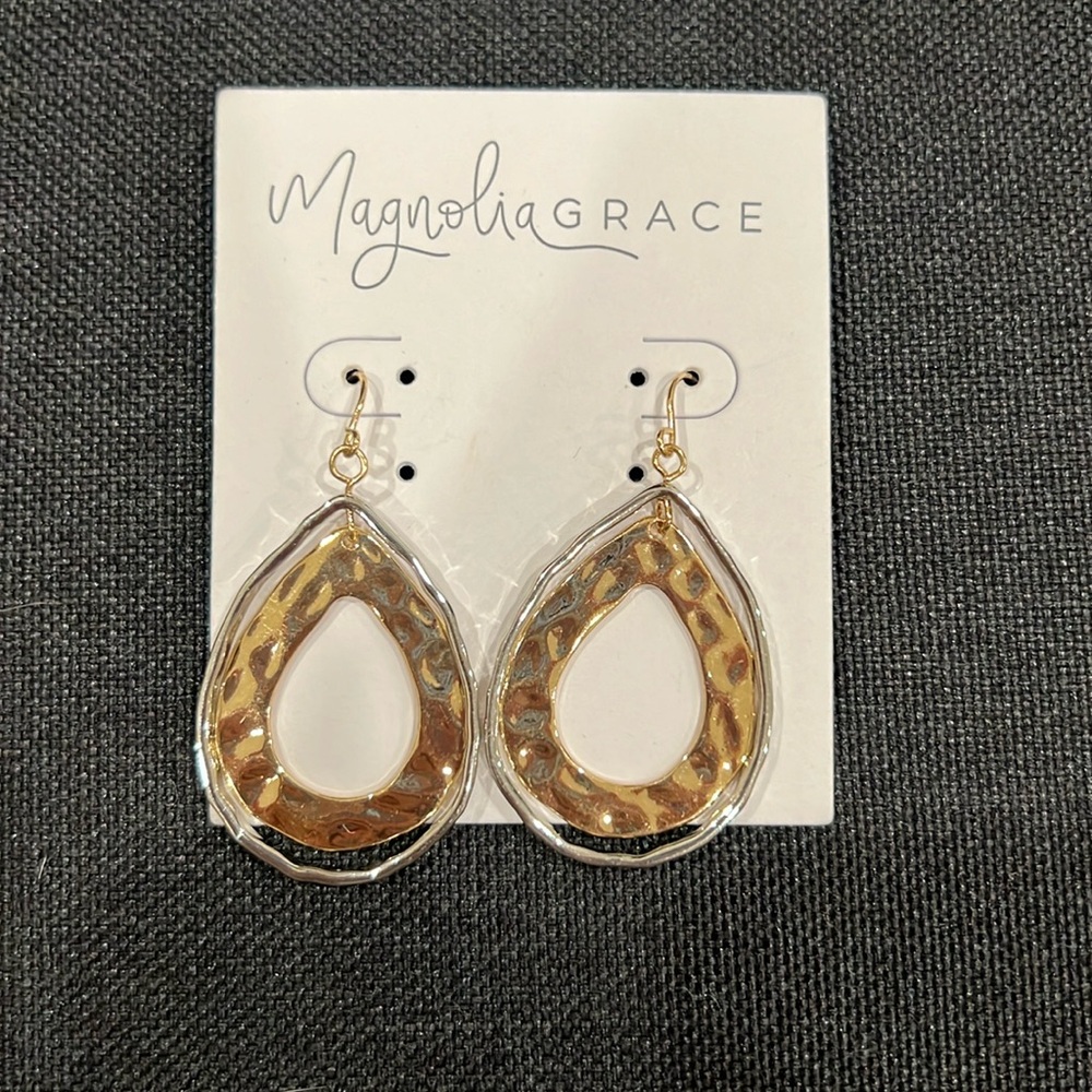 Magnolia Grace teardrop gold/silver textured earrings